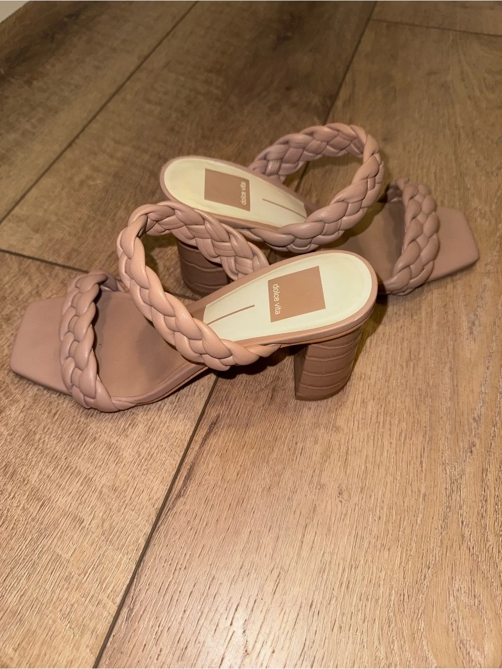 Dolce Vita Tan Braided Two-Strap Block Heel